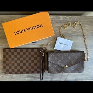 Louis Vuitton Brown Checkered and Monogram Clutch Set